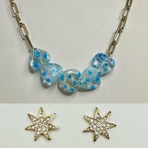 BAUBLEBAR Gold Tone Paperclip Chain Necklace & Starburst Stud Earring Bundle